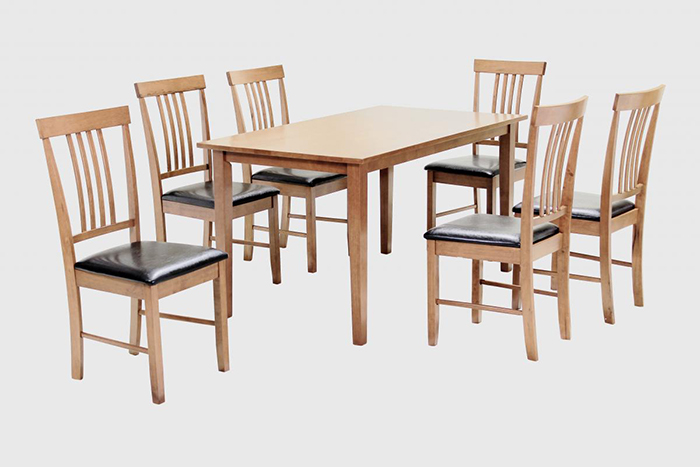 Massa Rubber Wood Dining Set With 6 Dining Chairs